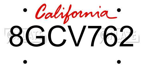 8GCV762 California License Plate