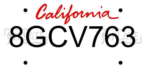 8GCV763 California License Plate
