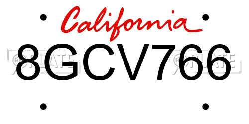 8GCV766 California License Plate