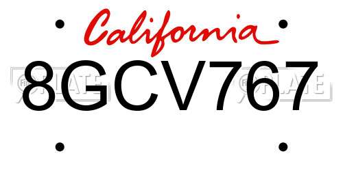 8GCV767 California License Plate