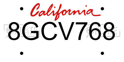 8GCV768 California License Plate