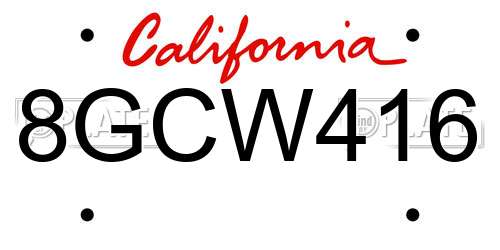 8GCW416 California License Plate