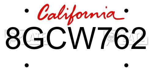 8GCW762 California License Plate