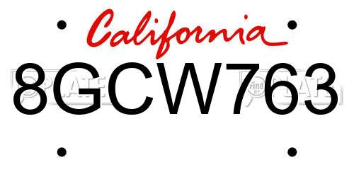 8GCW763 California License Plate