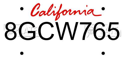 8GCW765 California License Plate