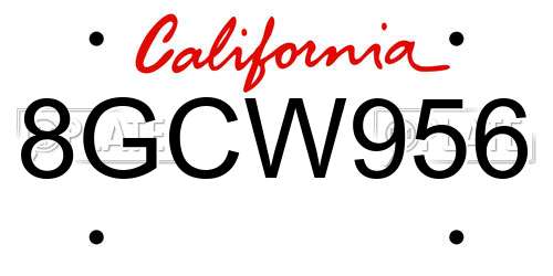 8GCW956 California License Plate
