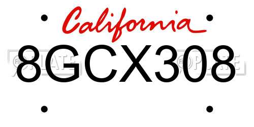 8GCX308 California License Plate