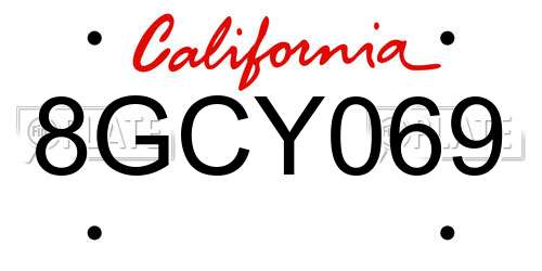 8GCY069 California License Plate