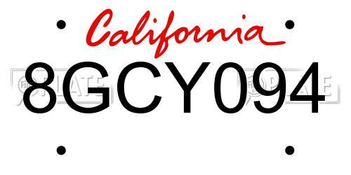 8GCY094 California License Plate