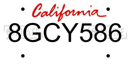 8GCY586 California License Plate