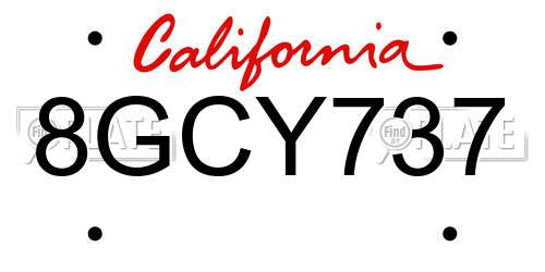 8GCY737 California License Plate