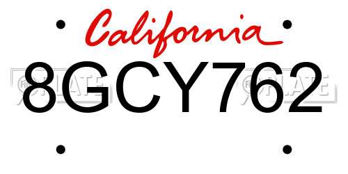 8GCY762 California License Plate