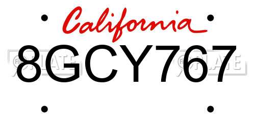 8GCY767 California License Plate