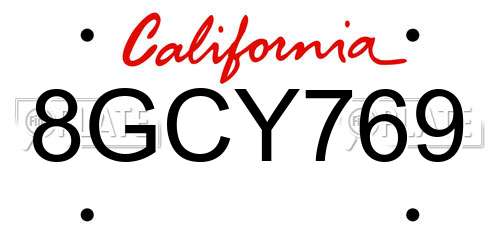 8GCY769 California License Plate