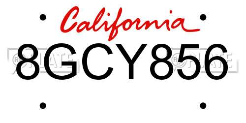 8GCY856 California License Plate