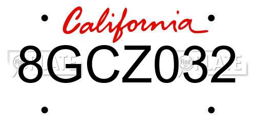 8GCZ032 California License Plate