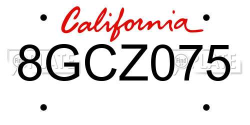 8GCZ075 California License Plate