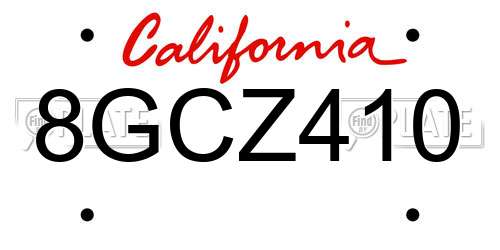 8GCZ410 California License Plate