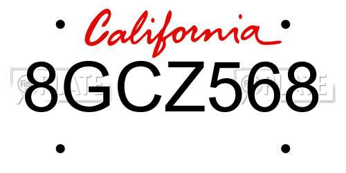 8GCZ568 California License Plate