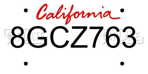 8GCZ763 California License Plate