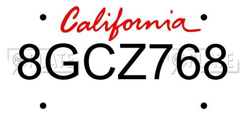 8GCZ768 California License Plate