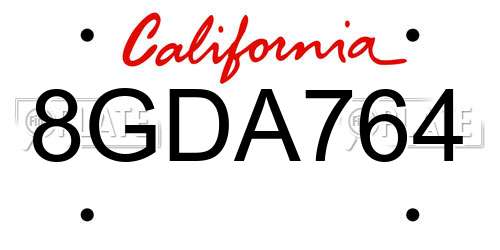 8GDA764 California License Plate