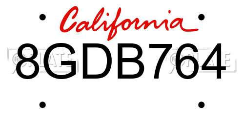 8GDB764 California License Plate