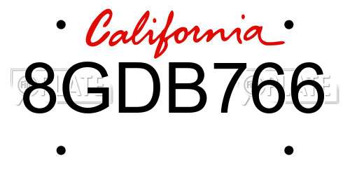 8GDB766 California License Plate
