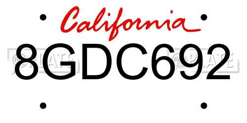 8GDC692 California License Plate