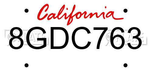 8GDC763 California License Plate