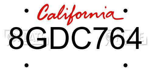 8GDC764 California License Plate