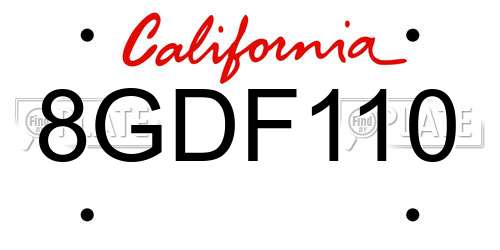 8GDF110 California License Plate