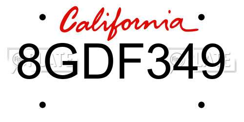 8GDF349 California License Plate