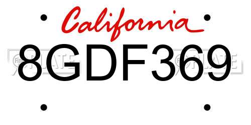 8GDF369 California License Plate