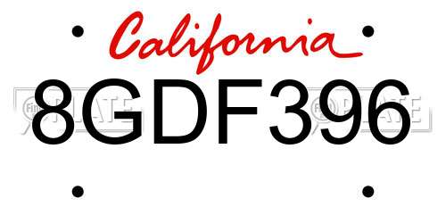 8GDF396 California License Plate