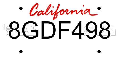 8GDF498 California License Plate