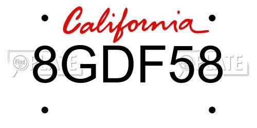 8GDF58 California License Plate