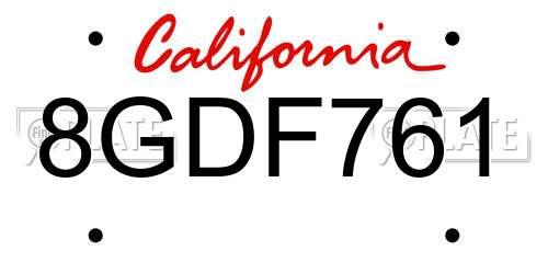 8GDF761 California License Plate