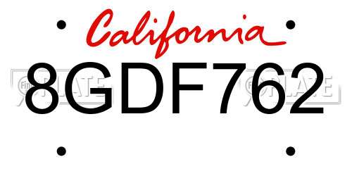 8GDF762 California License Plate