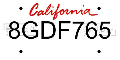 8GDF765 California License Plate