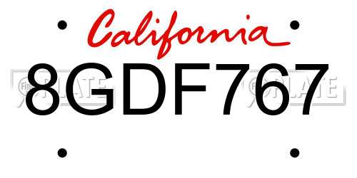 8GDF767 California License Plate