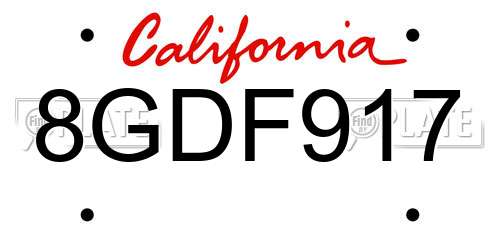 8GDF917 California License Plate
