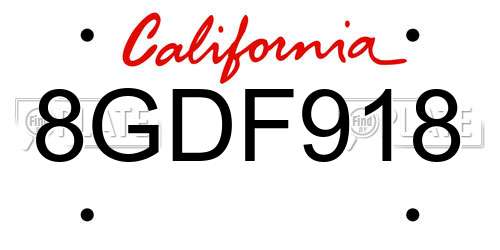 8GDF918 California License Plate