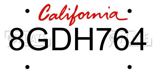 8GDH764 California License Plate