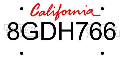 8GDH766 California License Plate
