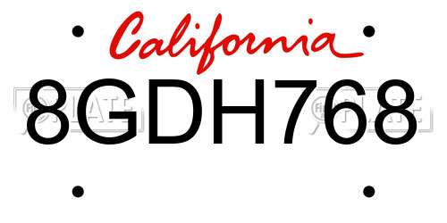 8GDH768 California License Plate