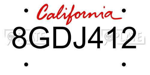 8GDJ412 California License Plate