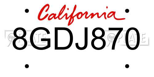 8GDJ870 California License Plate