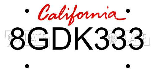 8GDK333 California License Plate