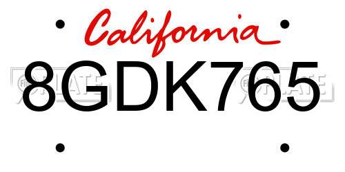 8GDK765 California License Plate
